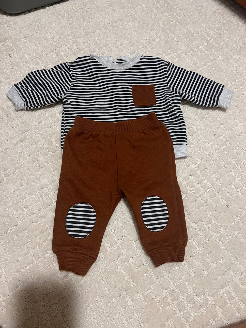 Brown Kids Jogger Pants with Striped Knee Patches